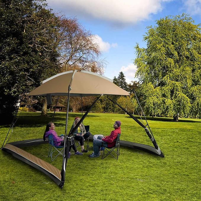 Screen House 10x10 Ft Square Camping Canopy Tent Sun Shade Gazebo Shelter Perfect for Outdoor Activities Khaki