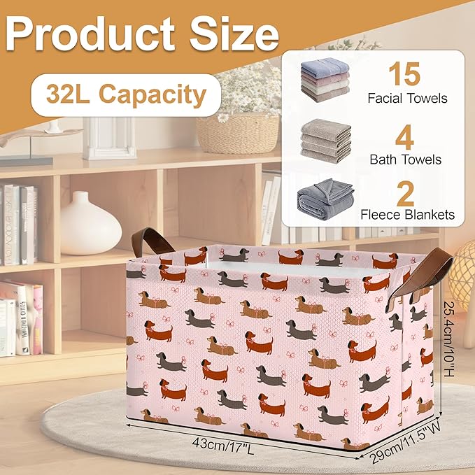 Storage Bin with Handles Dachshund Collapsible Laundry Baskets for Books Laundry - Use in Nursery Closet Organizers and Storage Blanket Basket