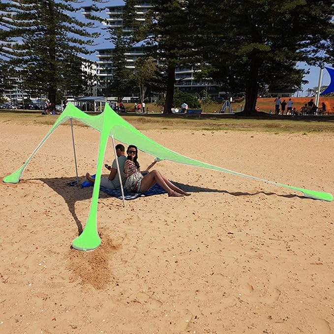 Tall Beach Sun Shelter UPF50+ Stability Pop Up Tent for Camping Spacious &amp Versatile for Family Gatherings Blue Polyester with Iron Poles (Green)