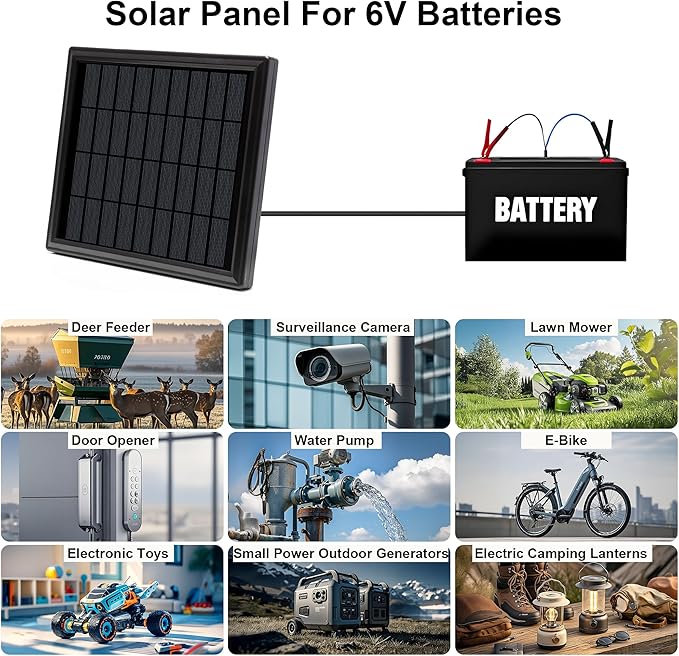 6V Solar Panel for Deer Feeder4.5W High Efficiency Solar Panels Outdoor Waterproof IP65Wall Mounted Kit and Alligator Clips Tracking Cameras Fish Feeders 6V Rechargeable Battery