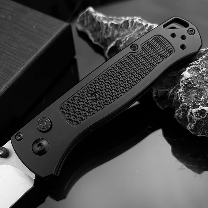 7.4-inch Button Lock Folding Knife with D2 Steel Blade and Aviation Aluminum Handle. Thumb Stud Manual Open. EDC Outdoor Camping Fishing Knife. Adventure Tool. Gift for Men.