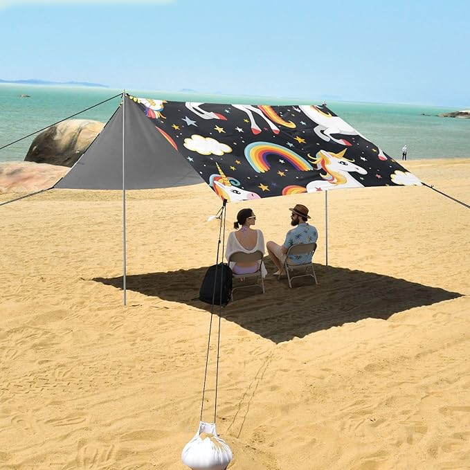 ALAZA Unicorns Rainbows Pattern Beach Tent Sun Shelter Portable Canopy Sunshade for Outdoor Camping Picnics Backyard Fun 10x9 ft