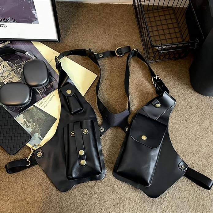 Double Shoulder Bag Adjustable Tactical Armpit Pouch for Men Anti-Theft Underarm Leather Wallet Pocket Holster