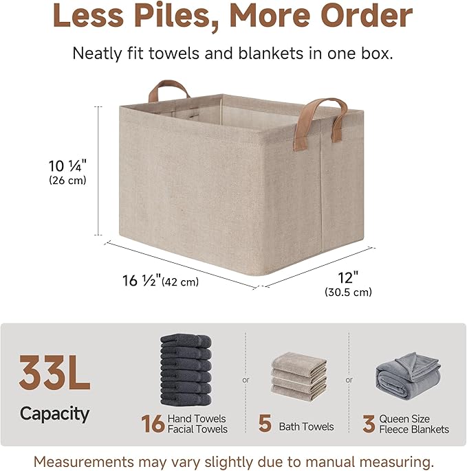 StorageWorks Storage Bins Fabric Storage Bins for Shelves Large Storage Baskets with Metal Frame Closet Baskets and Bins with Handles Brown and Beige 2-Pack
