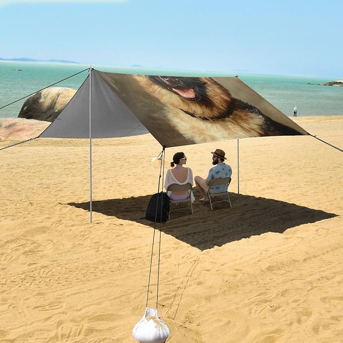 ALAZA German Shepherd Dog Painting Beach Tent Sun Shelter Portable Canopy Sunshade for Outdoor Camping Picnics Backyard Fun 10x9 ft