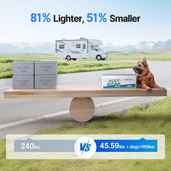 Redodo 24V 100Ah Lithium LiFePO4 Battery and 29.2V 20A Charger Set 2560Wh Up to 15000 Cycles Perfect for Trolling Motor RV Marine Boat and Solar Home