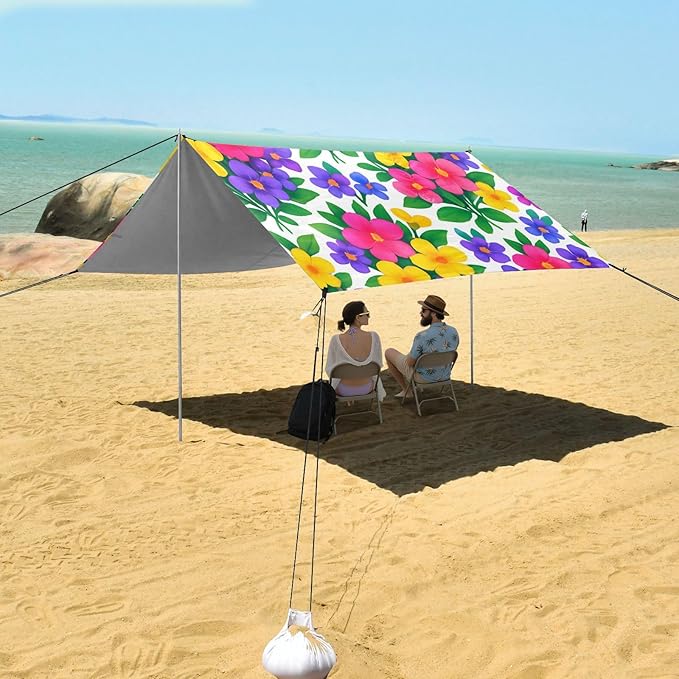 Beach Canopy with Windproof Ropes &amp Sandbags Beach Tent Sun Shade Sun Shelter for Camping Trips Fishing Backyard Fun or Picnics Bouquets