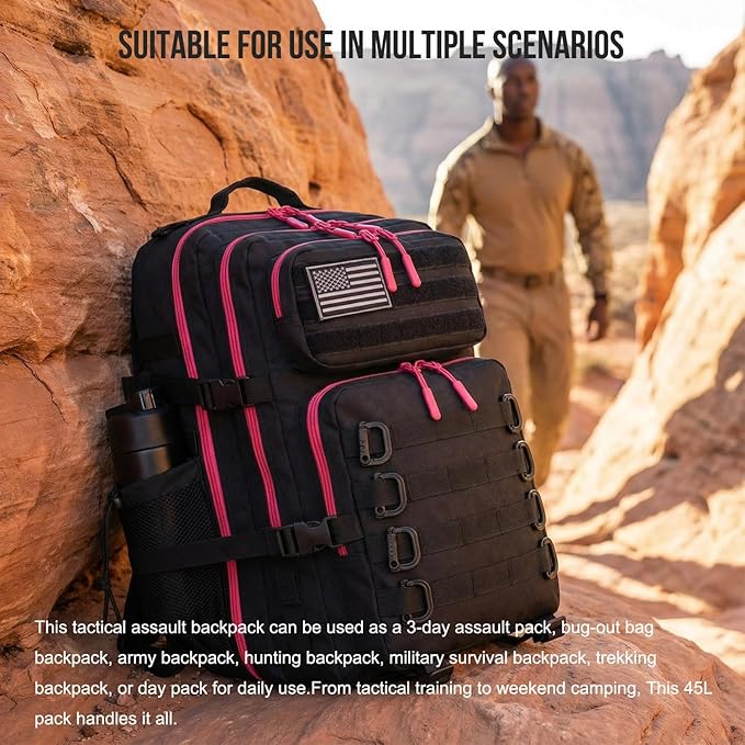 45L Tactical Backpack for Men Women Military Assault Pack with MOLLE Large 3 Day Bug Out Bag for Hiking Camping