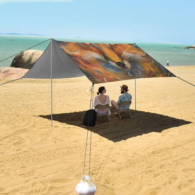 ALAZA Fox Face Beach Tent Sun Shelter Portable Canopy Sunshade for Outdoor Camping Picnics Backyard Fun 10x9 ft