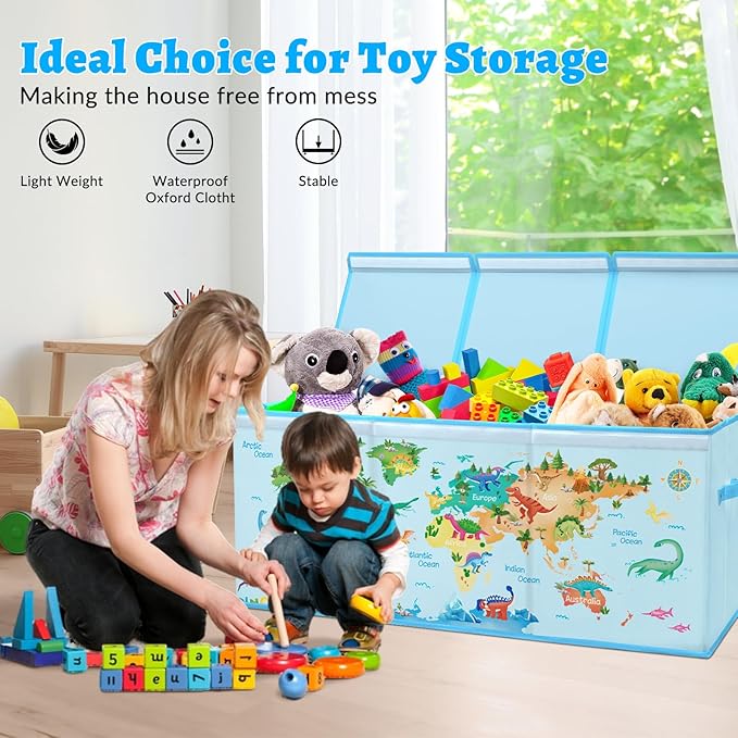 decalsweet Kids Toy Box Storage Chest Collapsible Storage Bin with Lids Handles for Boys Girls Toddler Large Kids Toy Organizer Box for Kidsroom Bedroom Playroom Nursery37.7x12.5x15.7