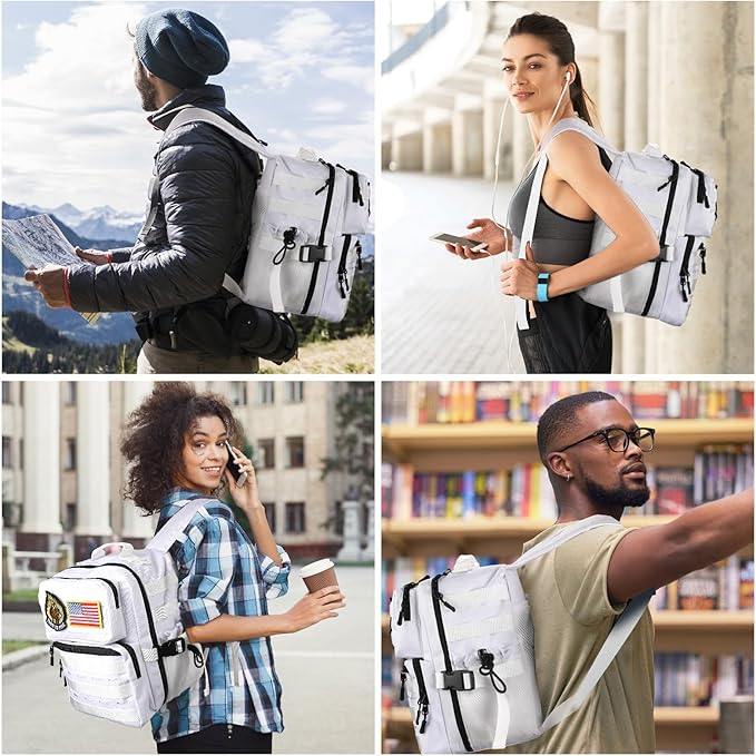 9L Mini Tactical Backpack for Men WomenSmall Military Tactical Backpack for GymHikingCampingCycling (White)