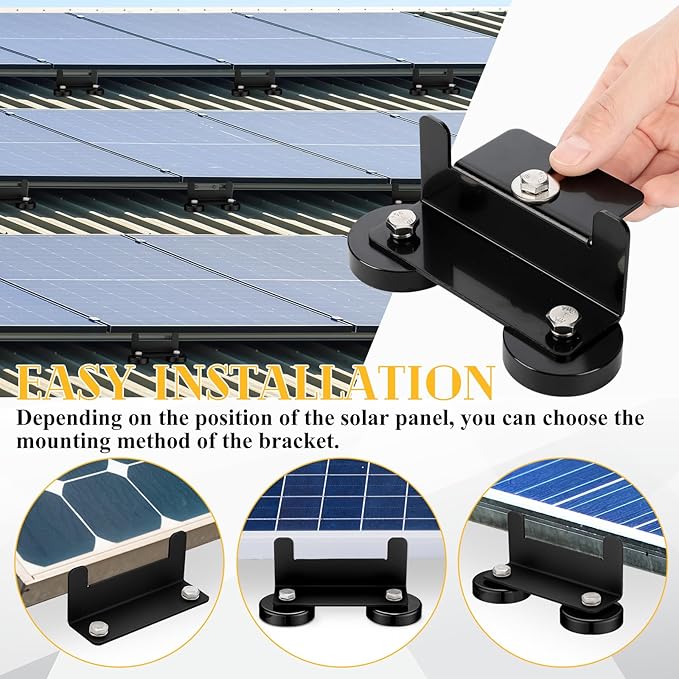 1200 Lbs No Drill Magnetic Solar Panel Mount Bracket Solar Panel Mounting Z Brackets for Sheds Roofs Walls Boats Trucks Trailers Lightweight Aluminum Corrosion-Free(Black 4 Pack)