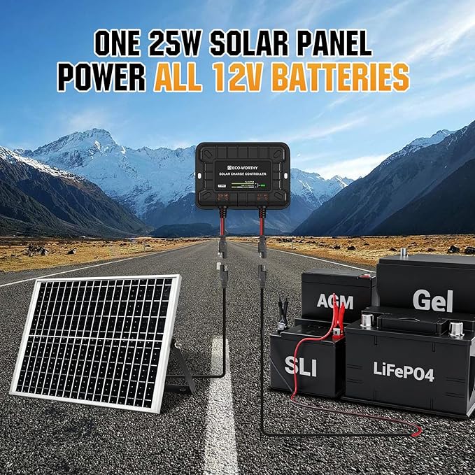 ECO-WORTHY 25W 12V Solar Battery Charger Trickle Maintainer 25W Waterproof Solar Panel Kit + Adjustable Mount Bracket + Upgrade Controllerfor 12V Batteries Cars RV Boat Motorcycle Marine