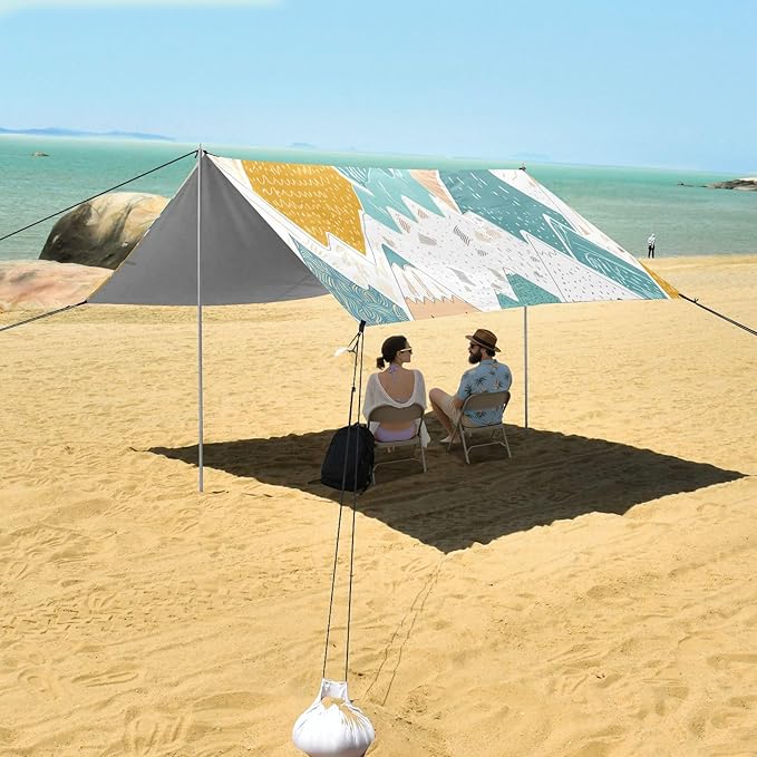 Beach Canopy with Windproof Ropes &amp Sandbags Beach Tent Sun Shade Sun Shelter for Camping Trips Fishing Backyard Fun or Picnics Mountain