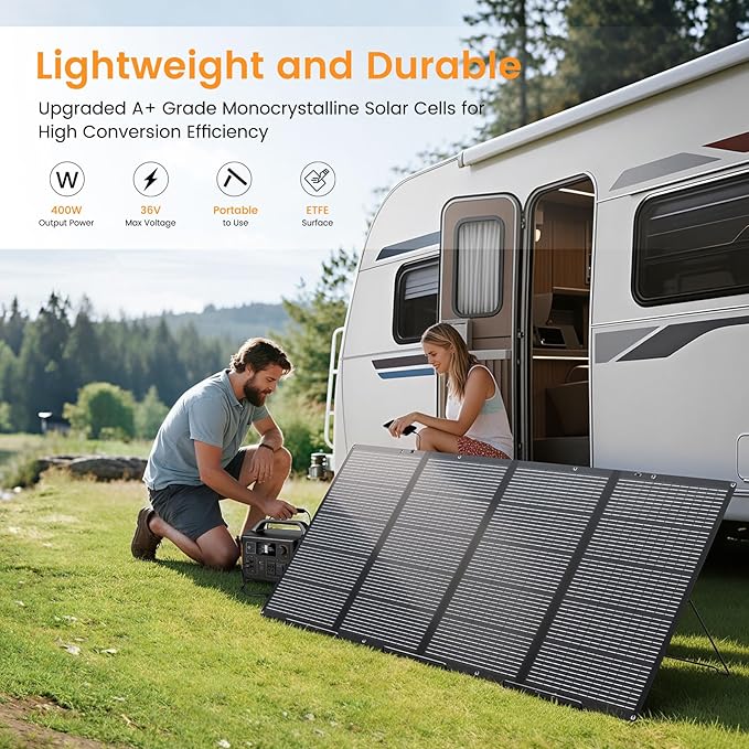 400W Portable Solar Panel for Power Station 400 Watt 36V ETFE Foldable Solar Panel Charger IP67 Waterproof Enhanced Kickstands for Off-Gird Outdoor Camping RV SUV Emergency Power Supply