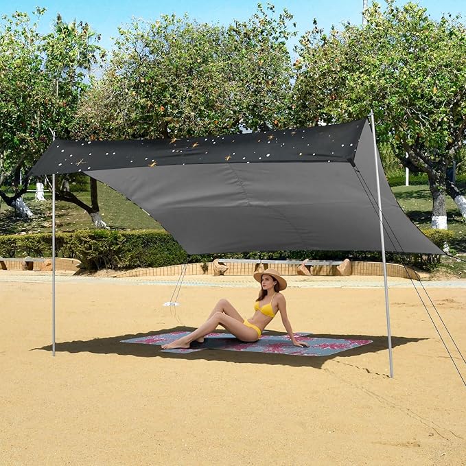 ALAZA Fox Sleeping Flowers Beach Tent Sun Shelter Portable Canopy Sunshade for Outdoor Camping Picnics Backyard Fun 10x9 ft