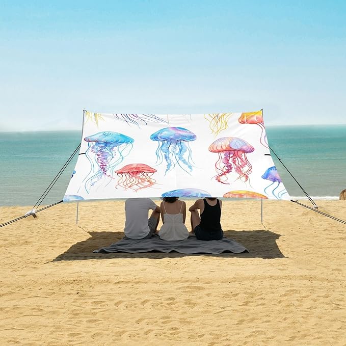 ALAZA Watercolor Hand Drawn Jellyfish Tropical Beach Tent Sun Shelter Portable Canopy Sunshade for Outdoor Camping Picnics Backyard Fun 10x9 ft