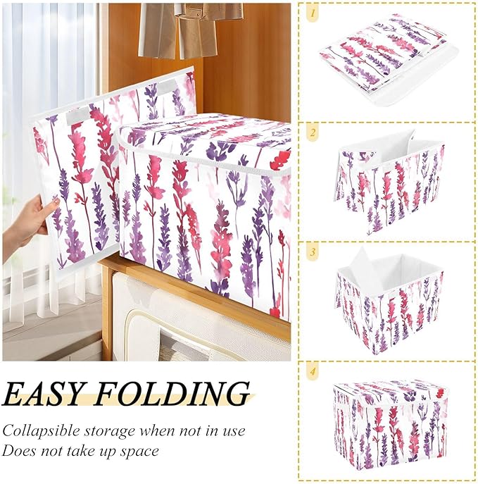 AIXIWAWA Lidded Storage Cube (Pattern Lavender) Fabric Foldable Closet Bins with Flip Lid and Handles Organizer Basket Container 16.5 x 12.6 x 11.8 IN
