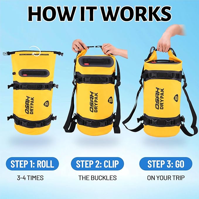 OSAH DRYPAK 25L Waterproof Dry Bag - Motorcycle Luggage Tail Bag with Straps for Back Seat Roll Top Lightweight Waterproof Backpack Sack for Travel Swimming Boating Kayaking Camping and Beach