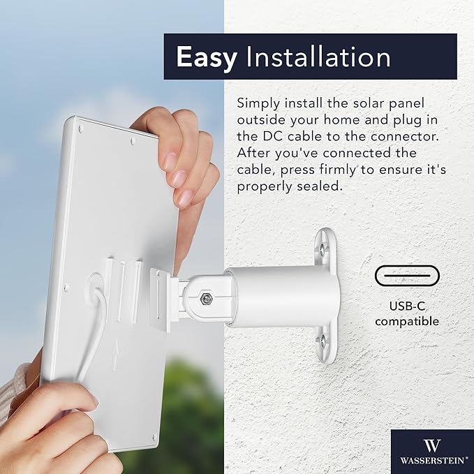 Wasserstein Solar Panel Compatible with Ring Spotlight Cam/Plus/Pro Battery Stick Up Cam/Pro &amp Outdoor Cam Plus Battery - Continuous Power for Ring Surveillance Camera (1-Pack White)