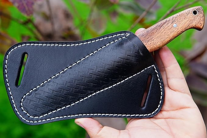 Ottoza Full Tang Bushcraft Knife with 1095 Carbon Steel Fixed Blade - Survival and Outdoor Camping Knife - Black Cross Draw Sheath and Musket Wood Handle 393