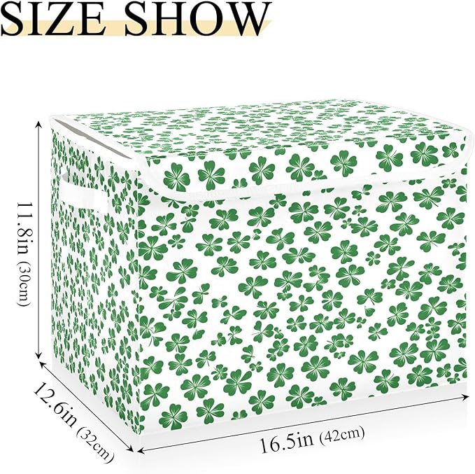 Clover Pattern Fabric Storage Bins with Lids and HandleFoldable Storage Bins with LidsCloset Organizers for Clothes Storage Room Organization Office Storage Chest Organizer