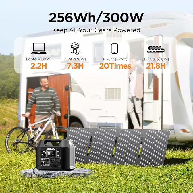 SinKeu Solar Generator with Panels Included - 300W Portable Power Station with 40W Solar Panel256Wh (80000mAh) LiFePO4 Battery with USB DC AC Outlets for Home Laptop RV Hurricane Camping