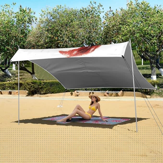 ALAZA Christmas Elephant Beach Tent Sun Shelter UPF50+ Protection Beach Shade Canopy w/ 4 Sandbags for Outdoor Camping Fishing Backyard Fun Picnic 10x9 ft