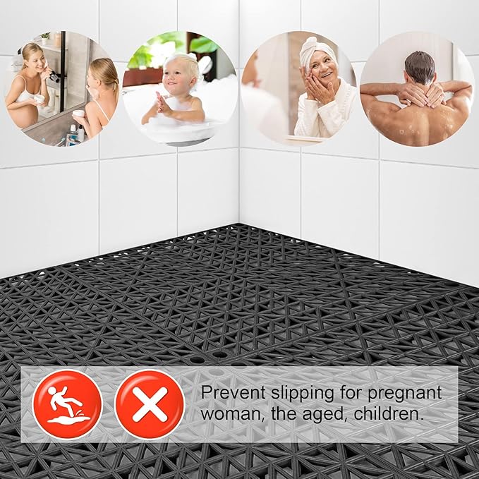 MYFAMIREA Modular Interlocking Cushion 8 Pack 11.8 x 11.8 Rubber Floor Tiles Non-Slip Splicing Drainage Mats for Deck Black