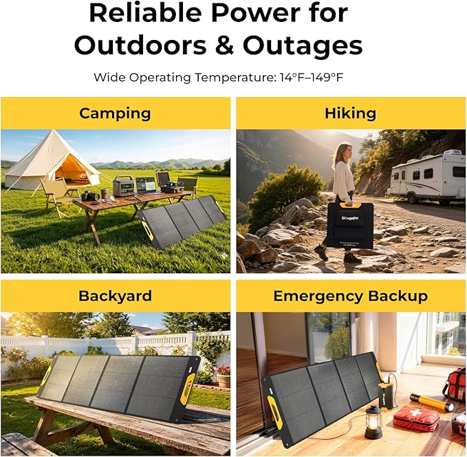BougeRV 200W Portable Solar Panel Fiberglass Solar Charger Up to 25% Conversion Hight Efficiency N-Type Foldable Solar Panel IP65 Water Resistant for Camping RV Van Boat Hiking &amp Off-Grid