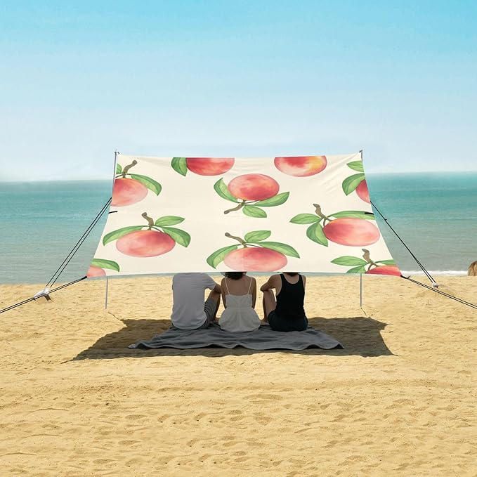 xigua Peach Beach Tent Sun Shelter with Carrying Bag - Silver Coated Oxford Fabric Beach Canopy for Beach Camping Fishing - Includes Windproof Ropes Sandbags &amp Stakes