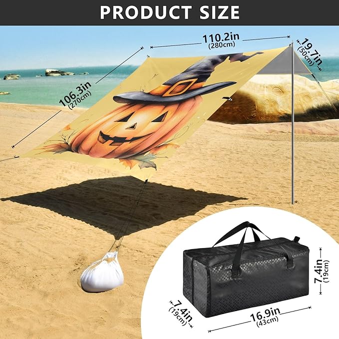ALAZA Halloween Pumpkin Beach Tent Sun Shelter Portable Canopy Sunshade for Outdoor Camping Picnics Backyard Fun 10x9 ft