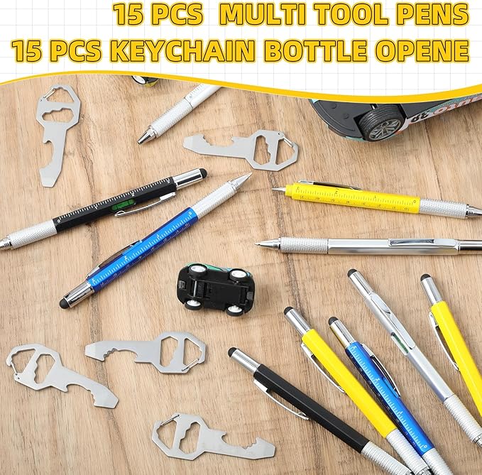 Yeaqee 30 Pcs Multi Tool Gifts For Men 6 In 1 Screwdriver Multi Tool Pens With Stainless Steel Keychain Multi-function Pens Bulk Men Gifts For Dad Husband Father's Day Birthday (Classic Color)