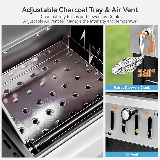 3 Burner Propane Gas and Charcoal Grill Combo with Side Burner &amp Porcelain-Enameled Cast Iron Grates 37000 BTUs 685 SQIN Dual Fuel Outdoor BBQ Grill for Patio Garden Picnic Backyard Barbecue Coo