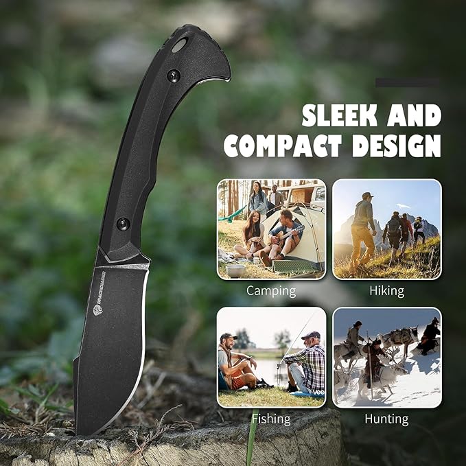 DRACHENADER Survival Knife with Fire Starter L-Y 7.68 Tactical Small Fixed Blade EDC Knife for Men Full Tang Stonewashed Black Blade &amp Black Handle