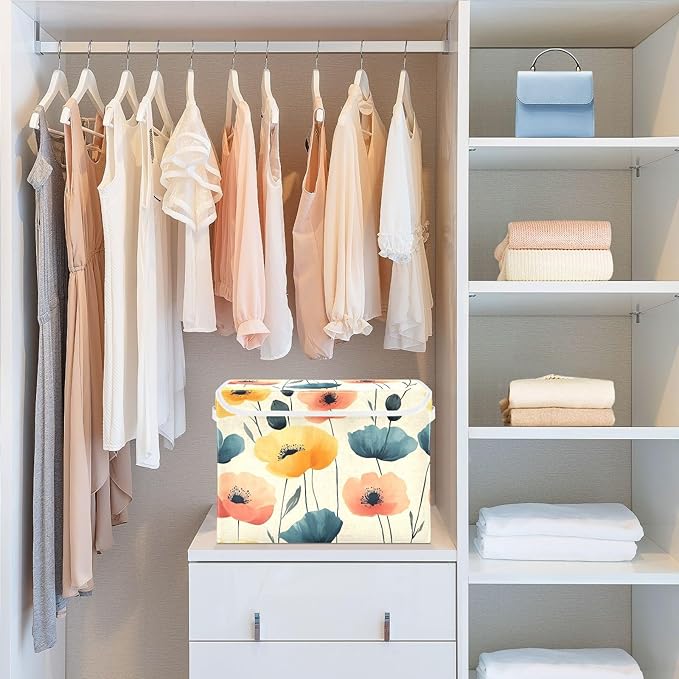AIXIWAWA Lidded Storage Cube (Pattern Floral) Fabric Foldable Closet Bins with Flip Lid and Handles Organizer Basket Container 16.5 x 12.6 x 11.8 IN
