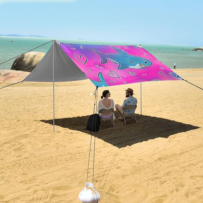 ALAZA Blue Shark Pattern Pattern Beach Tent Sun Shelter Portable Canopy Sunshade for Outdoor Camping Picnics Backyard Fun 10x9 ft