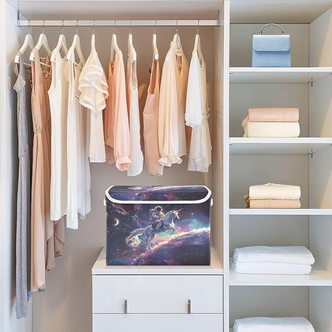 MNSRUU Containers Baskets with Lids Astronaut Unicorn Foldable Storage Bins Organizer with Lid Collapsible Storage Boxes for Home Bedroom Closet Office
