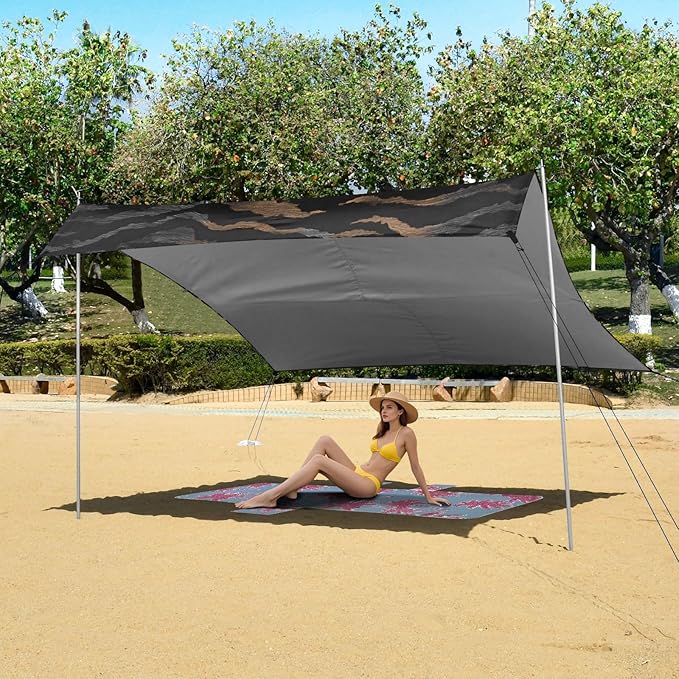 ALAZA Abstract Tiger Prints Beach Tent Sun Shelter UPF50+ Protection Beach Shade Canopy w/ 4 Sandbags for Outdoor Camping Fishing Backyard Fun Picnic 10x9 ft
