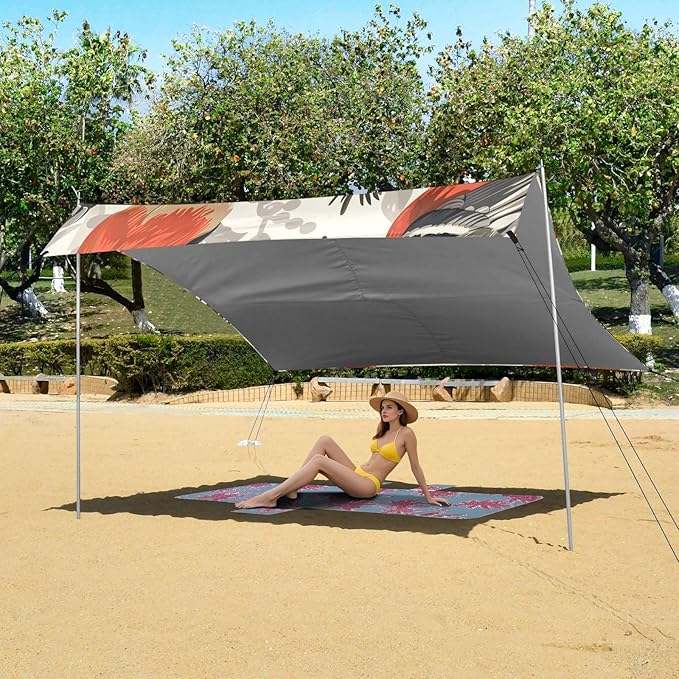 ALAZA Poinsettia Cardinal Bird Beach Tent Sun Shelter UPF50+ Protection Beach Shade Canopy w/ 4 Sandbags for Outdoor Camping Fishing Backyard Fun Picnic 10x9 ft