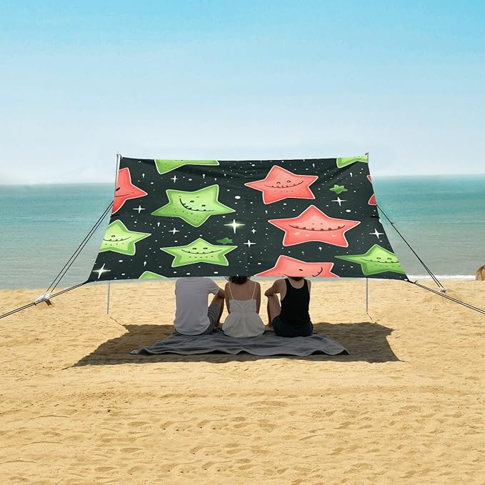 ALAZA Red Green Star Beach Tent Sun Shelter Portable Canopy Sunshade for Outdoor Camping Picnics Backyard Fun 10x9 ft