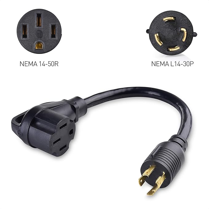 Cable Matters 4 Prong 50 AMP to 30 AMP Generator Adapter (30A to 50A RV Adapter Generator Cord) - 1.5 Feet (NEMA L14-30P to 14-50R)