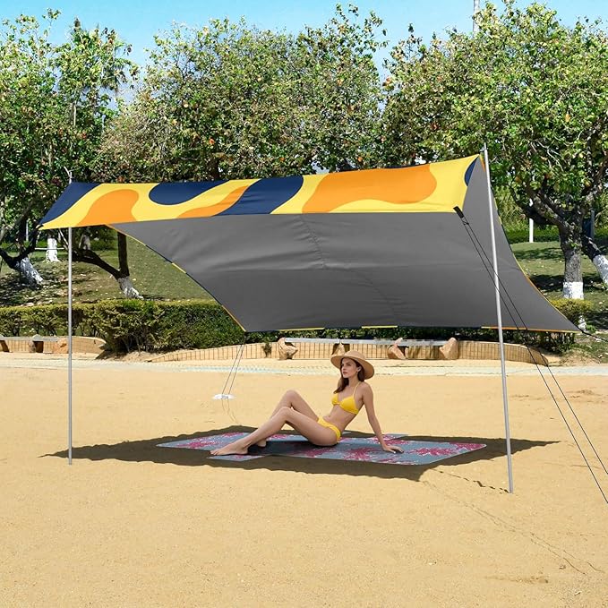 ALAZA Orange Yellow Cow Pattern Beach Tent Sun Shelter Portable Canopy Sunshade for Outdoor Camping Picnics Backyard Fun 10x9 ft