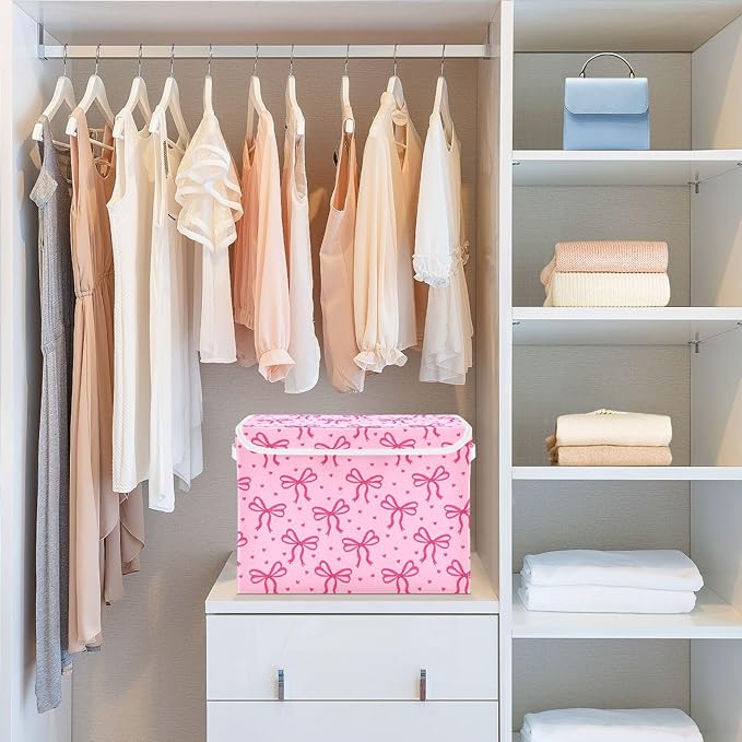 Storage Box Bows Closet Storage Bins with Lids Foldable Oxford Fabric Storage Box for Home Bedroom Closet Office (16.5x12.6x11.8 in)