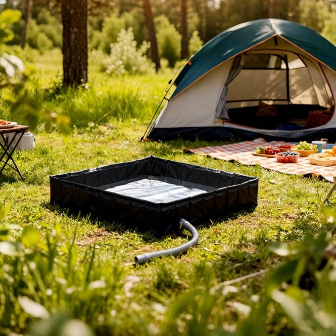 Outdoor Tent Water Collector with Drain Pipe 31.5 in Square Water Pool Portable Shower Pan for Camping Foldable Shower Base