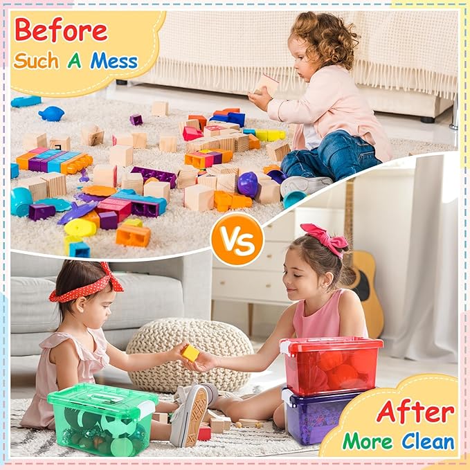 6 Pack 7 Quart Colorful Plastic Storage Bins with Lids Storage Latch Box Stackable and Nestable Clear Toy Storage Organizer Bins with Buckle for Classroom School Kid Room Home(6 Colors)