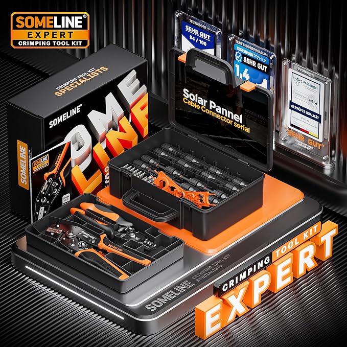 SOMELINE Solar Connector Crimping Tool Kit 14-10 AWG Crimper for Solar Panel Cables Tool Kit with 12 Pairs of Solar Connectors and Wrench and Stripper and Crimper Solar Panel Connectors