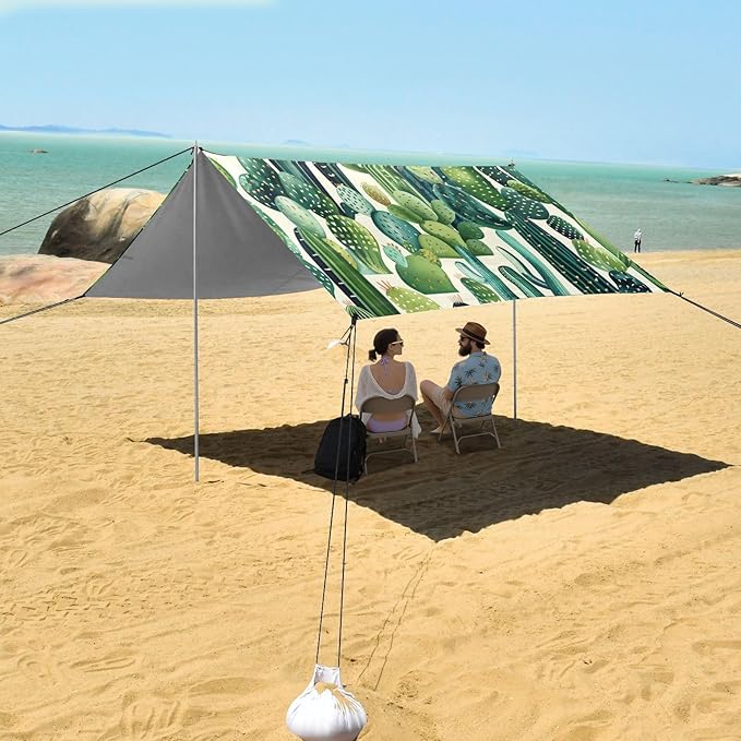 ALAZA Cactus Green Plants Beach Tent Sun Shelter Portable Canopy Sunshade for Outdoor Camping Picnics Backyard Fun 10x9 ft