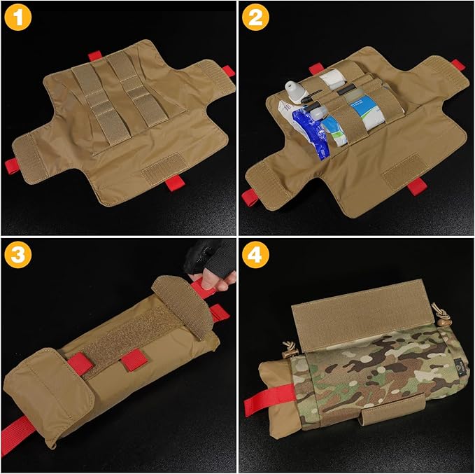 PETAC GEAR Tactical First Aid Drop Dump Pouch Micro Medical Trauma Roll Up Drop Pouch EMT IFAK Sub Abdominal Carrying Bag with Hook-N-Loop (MC)