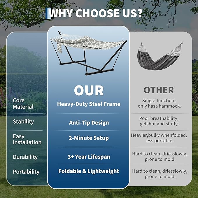 2 Person Double Hammock with Stand &amp Pillow 450 LBS Heavy Duty Outdoor Hammock with Balance Rope for Patio Backyard Poolside